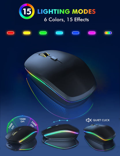 Wireless Keyboard and Mouse Combo - RGB Backlit, Rechargeable & Light Up Letters, Full-Size, Ergonomic Tilt Angle, Sleep Mode, 2.4GHz Quiet Keyboard Mouse for Mac, Windows, Laptop, PC