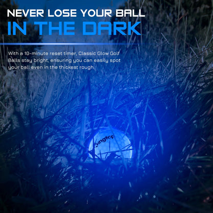 KINGTOP Classic Glow in The Dark Golf Balls with 10-Minute Reset Timer, Super Bright Light Up LED Golf Balls - with Glowing Tees and Storage Bag - Novelty Night Golfing Gift for Men and Women