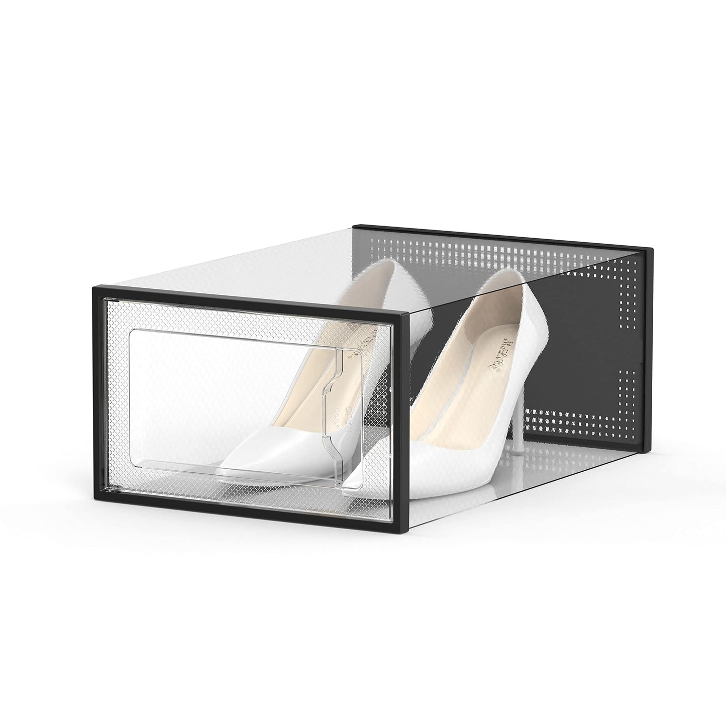 SEE SPRING 12 Pack Shoe Storage Box, Clear Plastic Stackable Shoe Organizer for Closet, Space Saving Shoe Rack for Entryway Sneaker Container Bin Holder (Black)