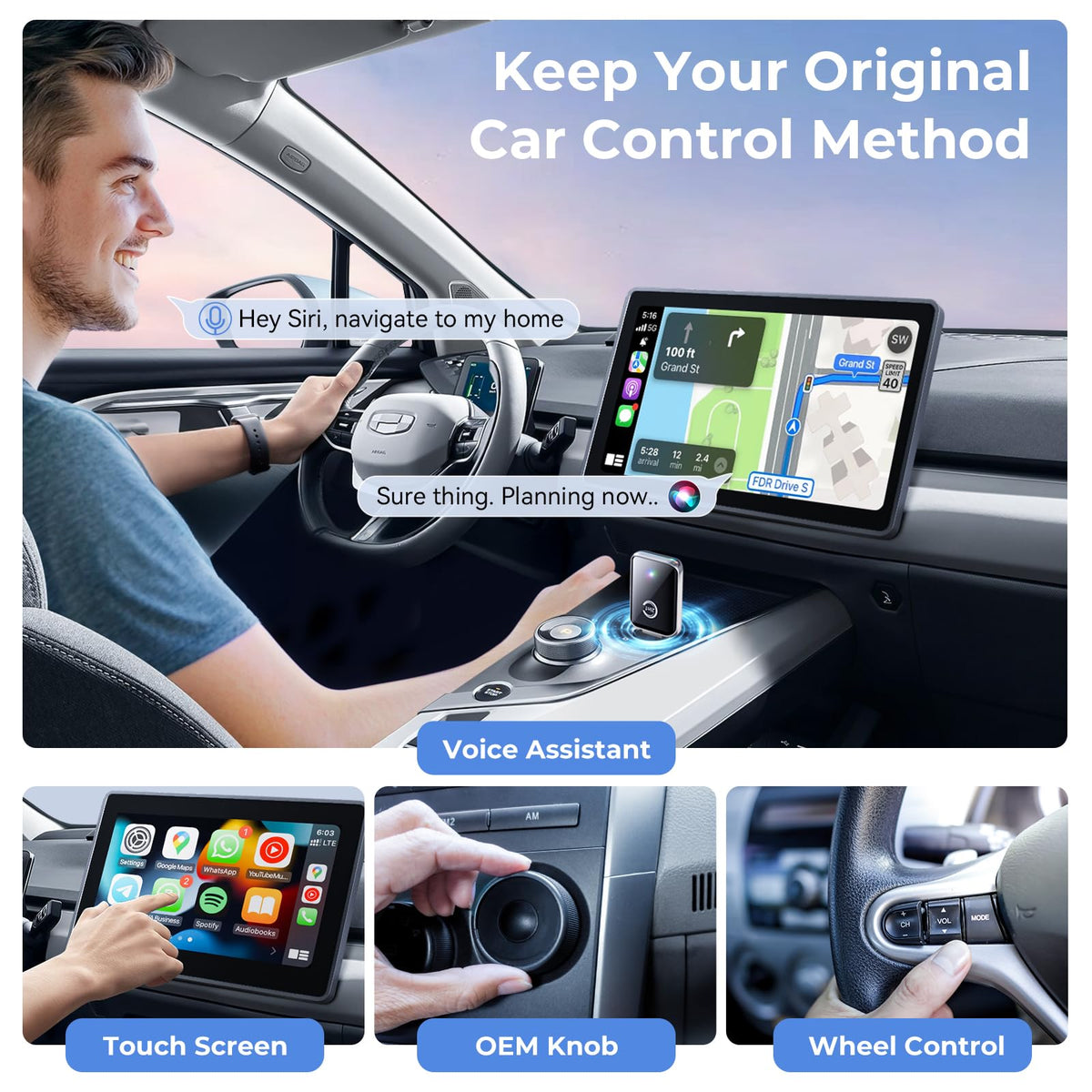 Wireless Carplay Adapter for iPhone, Convert Wired Carplay to Wireless, 2 in 1 Plug and Play Android Auto and Carplay Adapter for iOS 10 Android 11 and Above, Cars with Built-in Carplay (Silver)