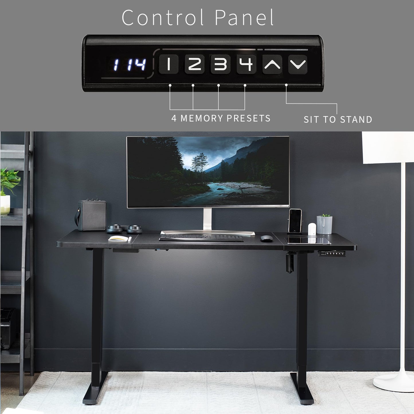 VIVO Electric 60 x 30 inch Standing Desk Workstation, Memory Controller Height Adjustment, 1B Series, Black Top Black Frame, DESK-KIT-1B6B-30