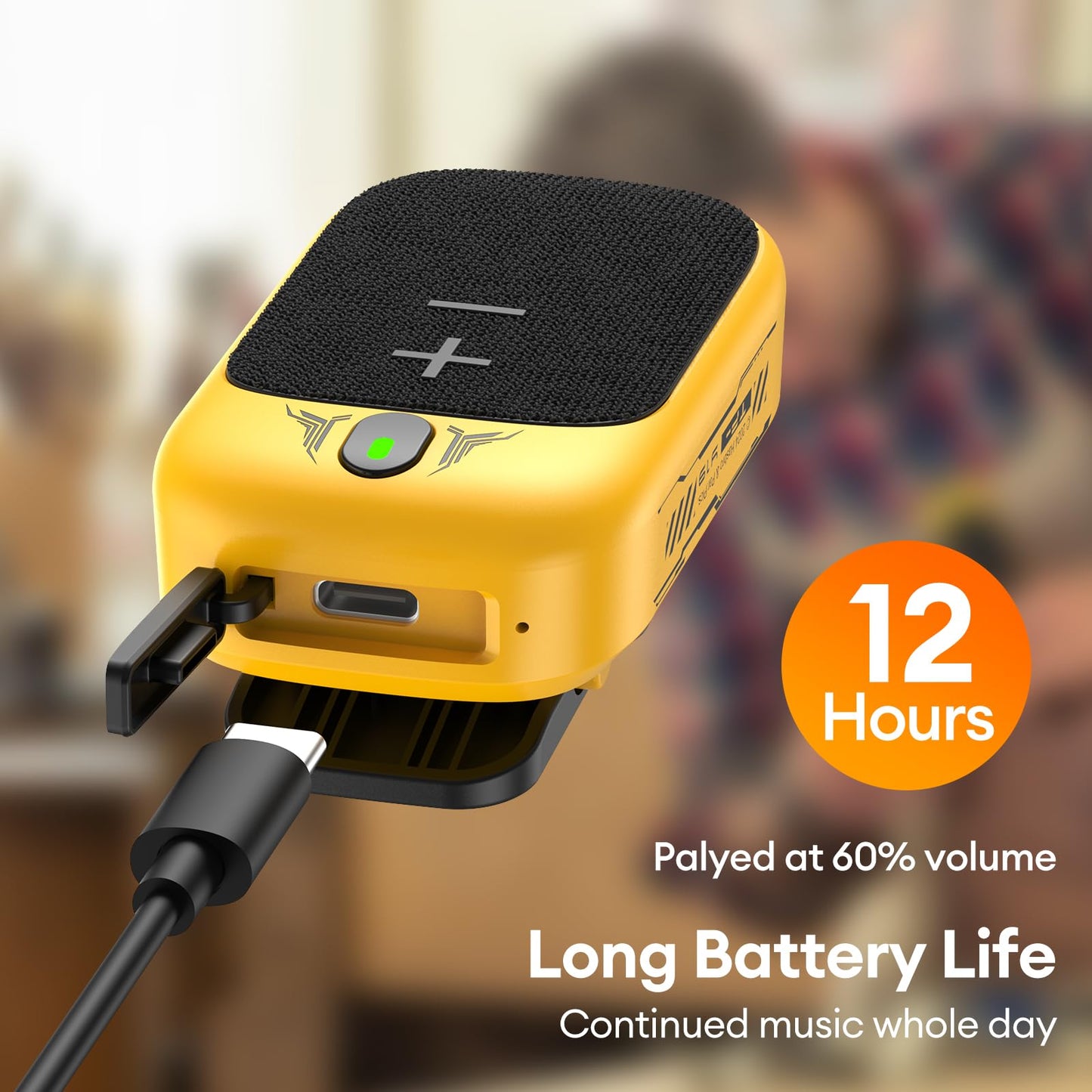 Transformers Wearable Bluetooth Speaker Clip on Mini Portable Bluetooth Speaker IPX5 with Mic for Calls and Music 15H Long Playtime for Outdoor Travel Working, Biking, Running(Yellow-Bumblebee)