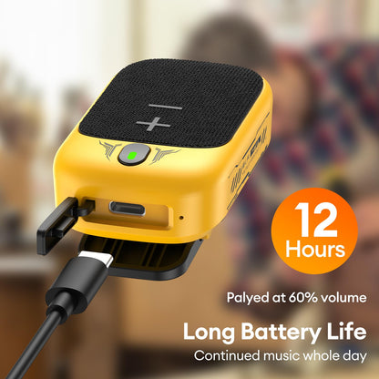 Transformers Wearable Bluetooth Speaker Clip on Mini Portable Bluetooth Speaker IPX5 with Mic for Calls and Music 15H Long Playtime for Outdoor Travel Working, Biking, Running(Yellow-Bumblebee)