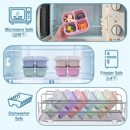 LCHLZZ 4 Pack Snack Containers, Divided Bento Snack Box, 4 Compartments Reusable Meal Prep Lunch Containers for Kids Adults, Food Storage Containers for School Work Travel