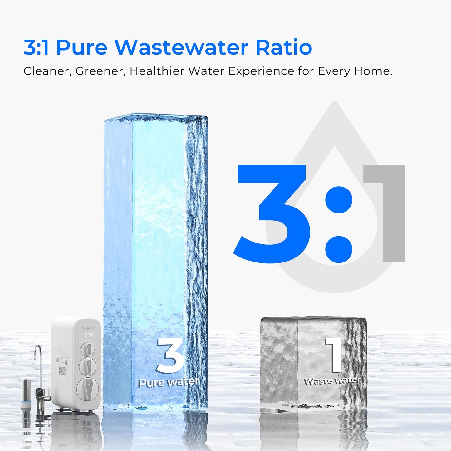 Waterdrop G3P800 Reverse Osmosis System, 800 GPD Fast Flow, NSF/ANSI 42 & 53 & 58 & 372 Certified, 3:1 Pure to Drain, Tankless Under Sink RO Water Filter System, LED Purifier, Smart Faucet