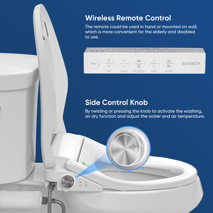 BATHKITY Electric Bidet Toilet Seat with Instant Warm Bidet Wash & Warm Air Dryer, Self-Cleaning Stainless Steel Nozzle, Soft Close Lid, Elongated