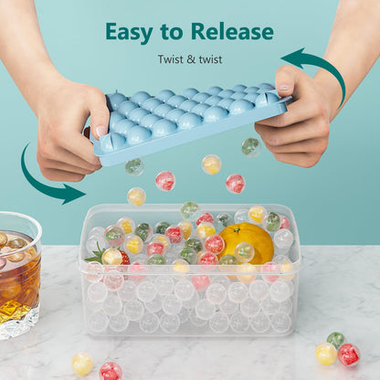 Optish 3 Pack Ice Trays for Freezer, 99 PCS Ice Cube Tray with Lid and Bin, Round Ice Cube Trays for Freezer, Circle Ice Cube Tray for Chilling Drinks