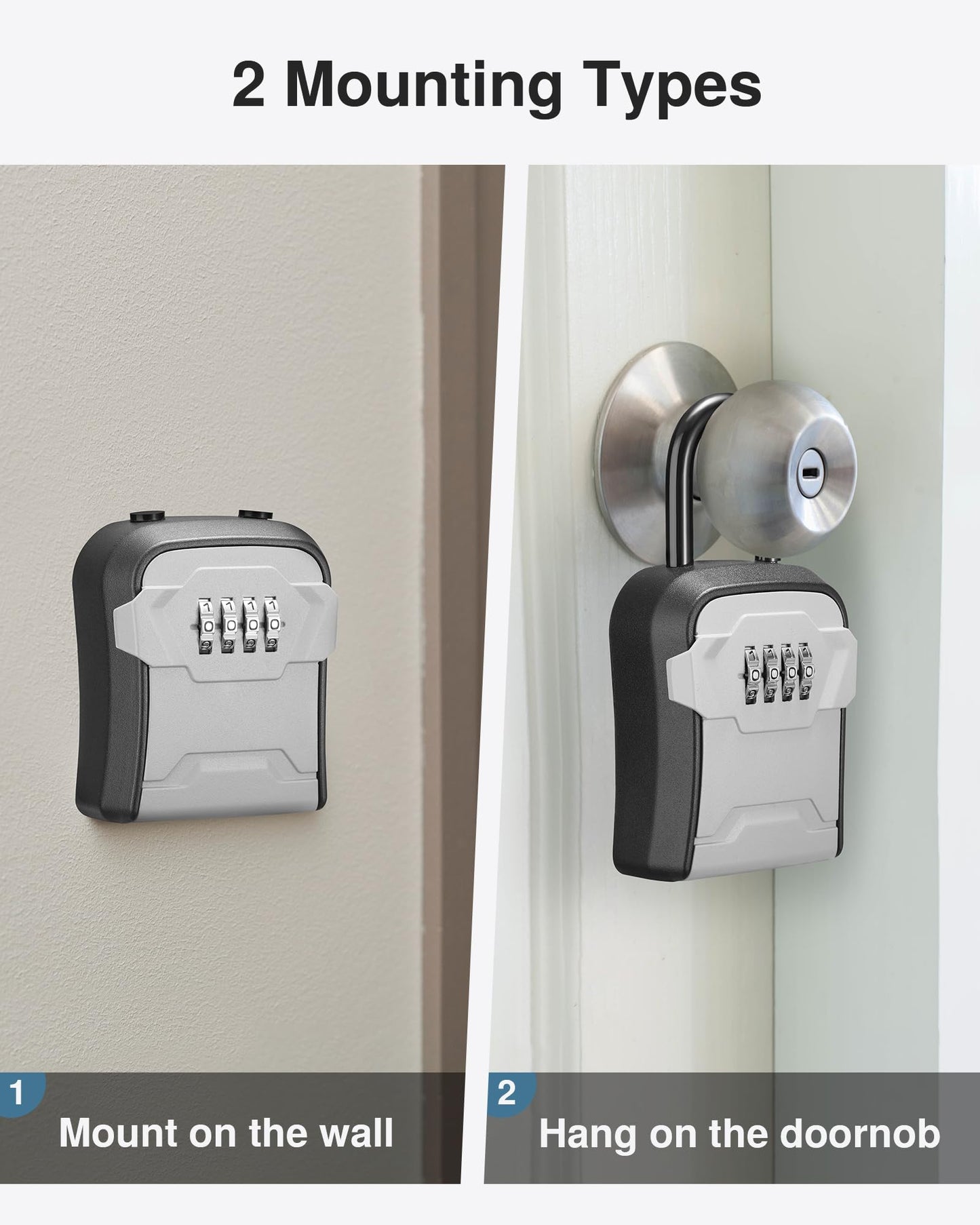 Puroma Lock Box, Key Lock Box Wall Mount & Portable Combination Lockbox with Resettable Code, Security Lockbox for Outside House Keys, Apartment Realtors Spare Keys Storage (1 Pack, Gray)