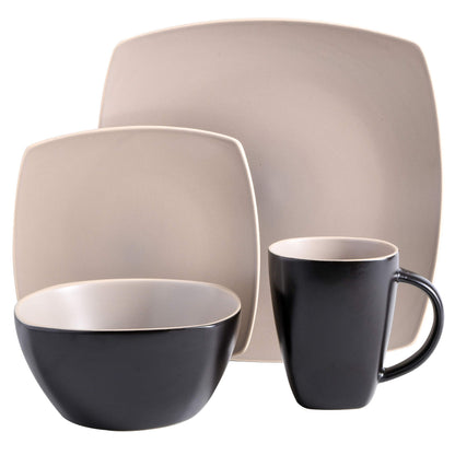 Gibson Elite Soho Lounge Dinnerware Set, Service for 4 (16pcs), Matte Taupe