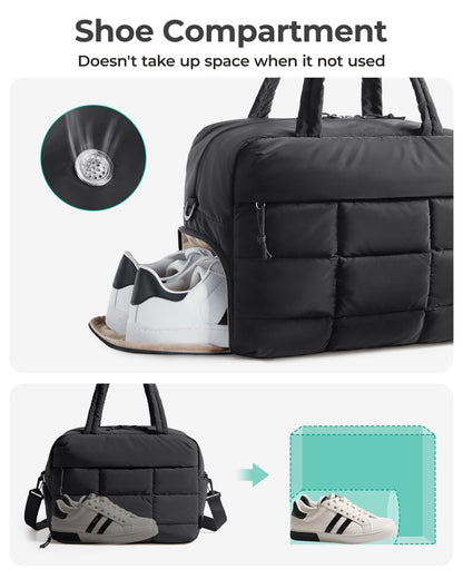 BAGSMART Small Gym Bag for Women, 23L Carry on Travel Duffle, Water-resistant Dance Bag with Shoe Compartment, Black