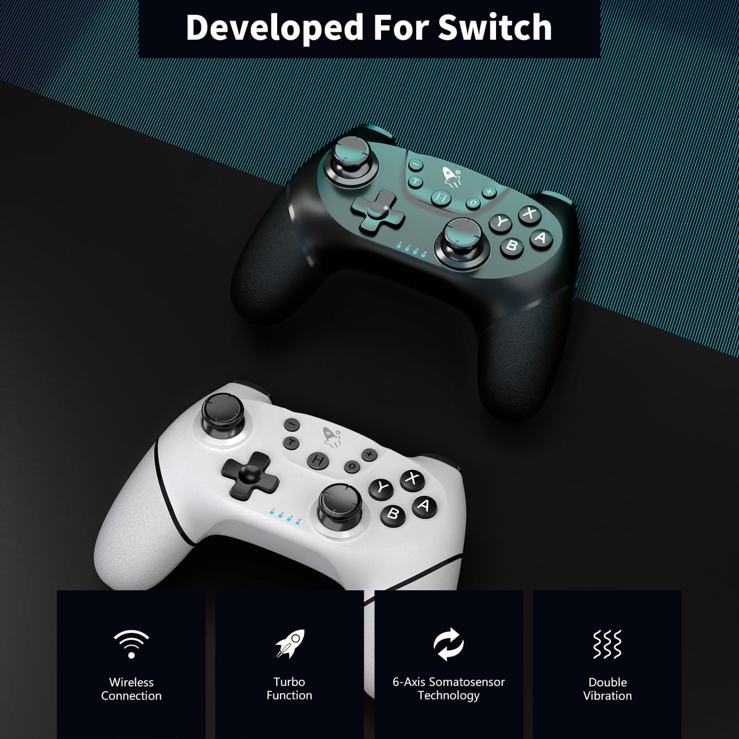 AceGamer Wireless Pro Controller for Nintendo Switch/Lite/OLED/Switch 2/PC, 2 pack, Dual Vibration/Turbo/Ergonomic ! (Black&White)