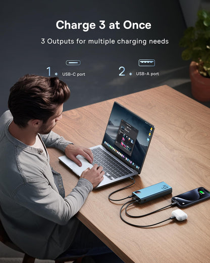 Baseus Power Bank, 20000mAh 65W Metal Laptop Portable Charger, 4-Port USB C Battery Pack, PD3.0 Fast Charging Battery Bank for MacBook Dell XPS IPad iPhone 15/14/13/12 Pro Samsung S23 S22 Steam Deck