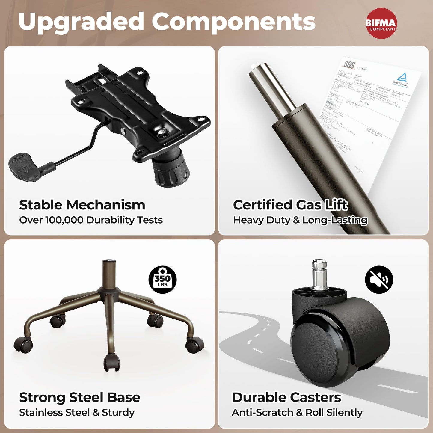 ovios Ergonomic Office Chair, Mid Back Faux Leather Executive Chairs with Armrests, Comfy Mid-Century Modern Swivel Rolling Computer Armchair (Dark Grey, Suede Leather)