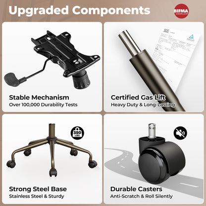 ovios Ergonomic Office Chair, Mid Back Faux Leather Executive Chairs with Armrests, Comfy Mid-Century Modern Swivel Rolling Computer Armchair (Dark Grey, Suede Leather)