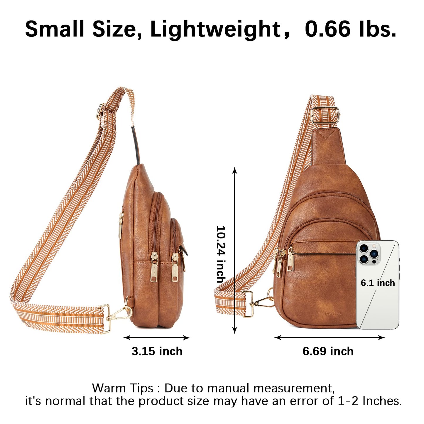 BOSTANTEN Small Sling Bag for Women Leather Crossbody Bags Fanny Pack Chest Bag for Travel, Brown
