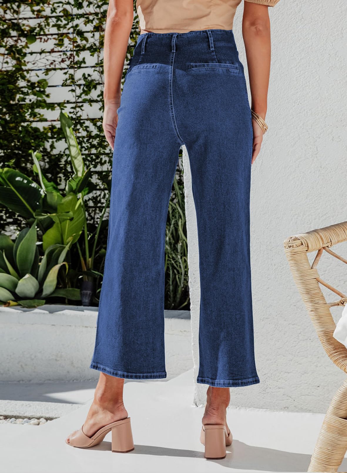 Sidefeel Women's Wide Leg Jeans High Waisted Stretchy Straight Leg Jeans Buttoned Loose Denim Pants with Pocket Sail Blue Size 6 Short