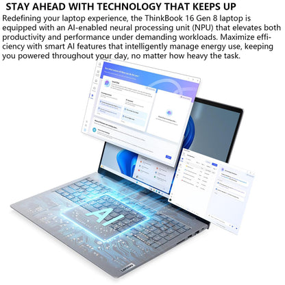 Lenovo ThinkBook 16 Gen 8 Business AI PC Laptop Computer, 16" FHD+, Intel 16-Core Ultra 7 255H (Beat i7-13900H), 64GB DDR5 RAM, 2TB PCIe SSD, WiFi 6E, Bluetooth 5.3, Fingerprint Reader, Windows 11 Pro