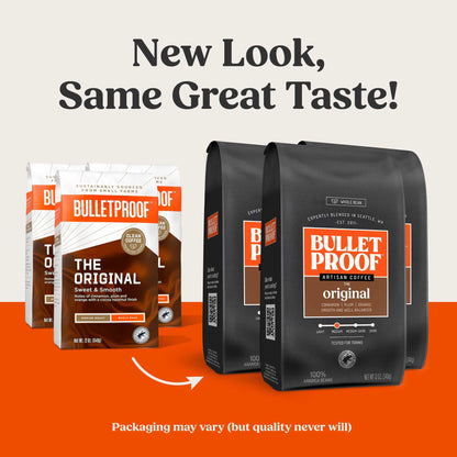 Bulletproof Original Medium Roast Whole Bean Coffee, 12 Ounces (Pack of 3), Clean Coffee Tested for Toxins, Packaging May Vary