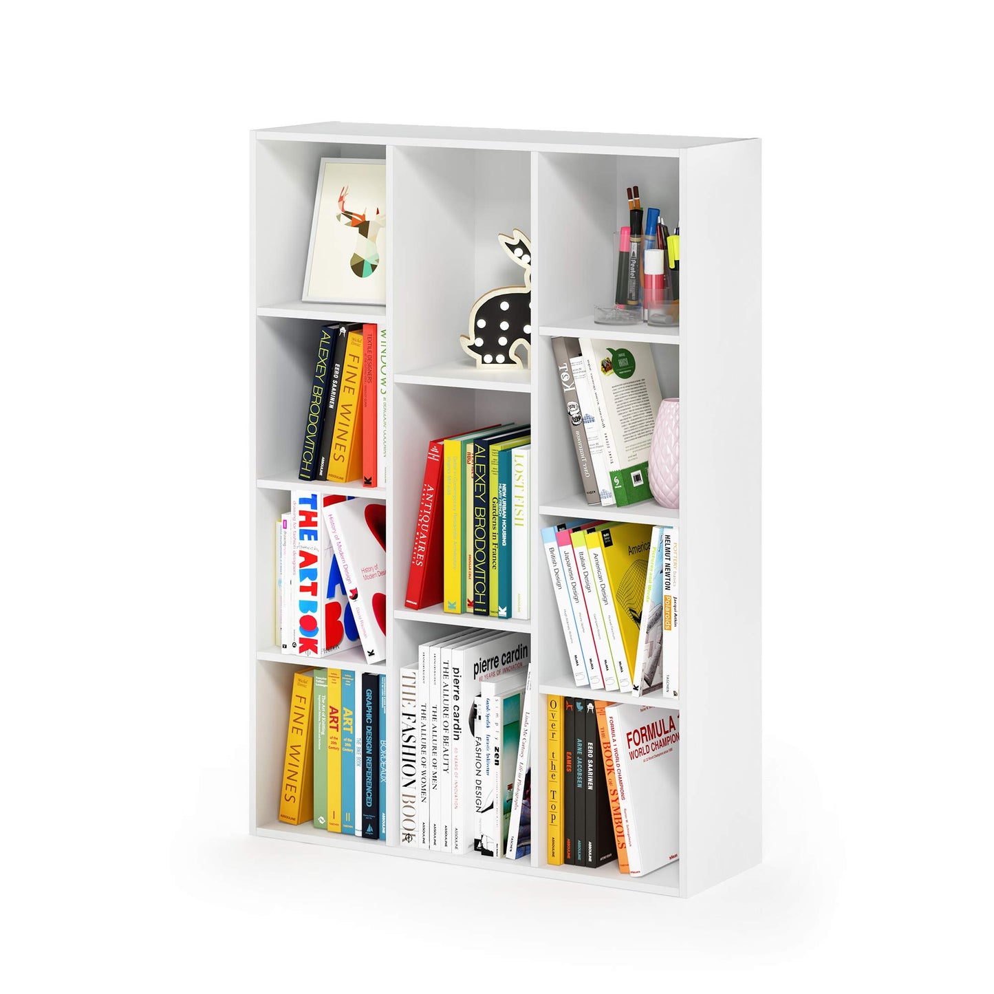 Furinno LUDER Book Shelf, 11-Cube Bookshelf, Reversible Bookcase, 9.4 x 29.1 x 41.7, for Living Room, Bedroom, Home Office, White