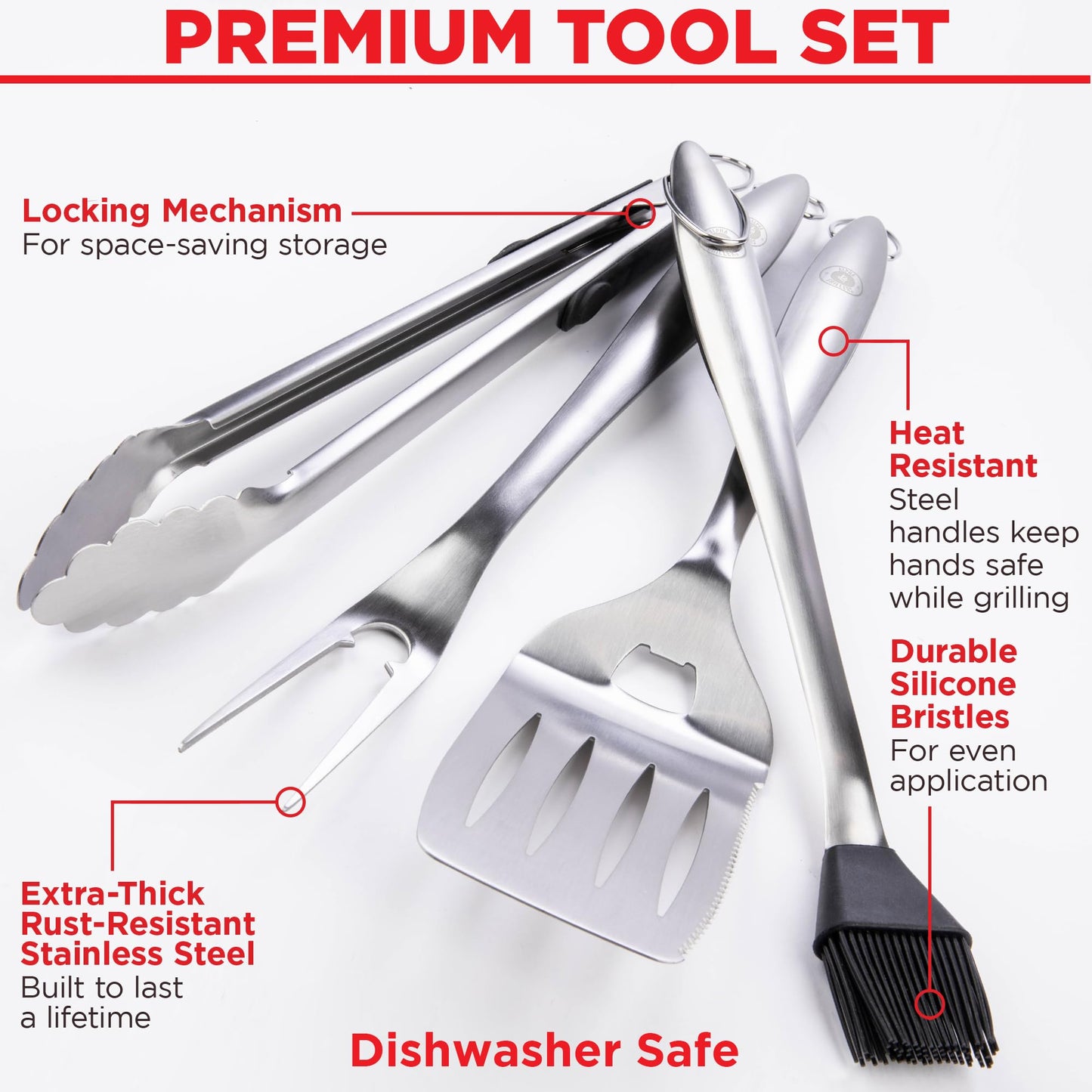 Alpha Grillers BBQ Grilling Accessories - Fathers Day Gifts for Dad - Heavy Duty Barbecue Grill Tools Utensils Set for Outdoor Grill with Spatula, Fork, Brush, Tongs Grilling Gift for Men Him Husband