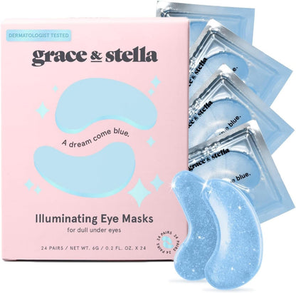 grace & stella Award Winning Under Eye Mask Reduce Dark Circles, Puffy Eyes, Undereye Bags, Wrinkles, Gel Under Eye Patches, Birthday Gifts for Women - Vegan Cruelty-Free Self Care (24 Pairs, Blue)