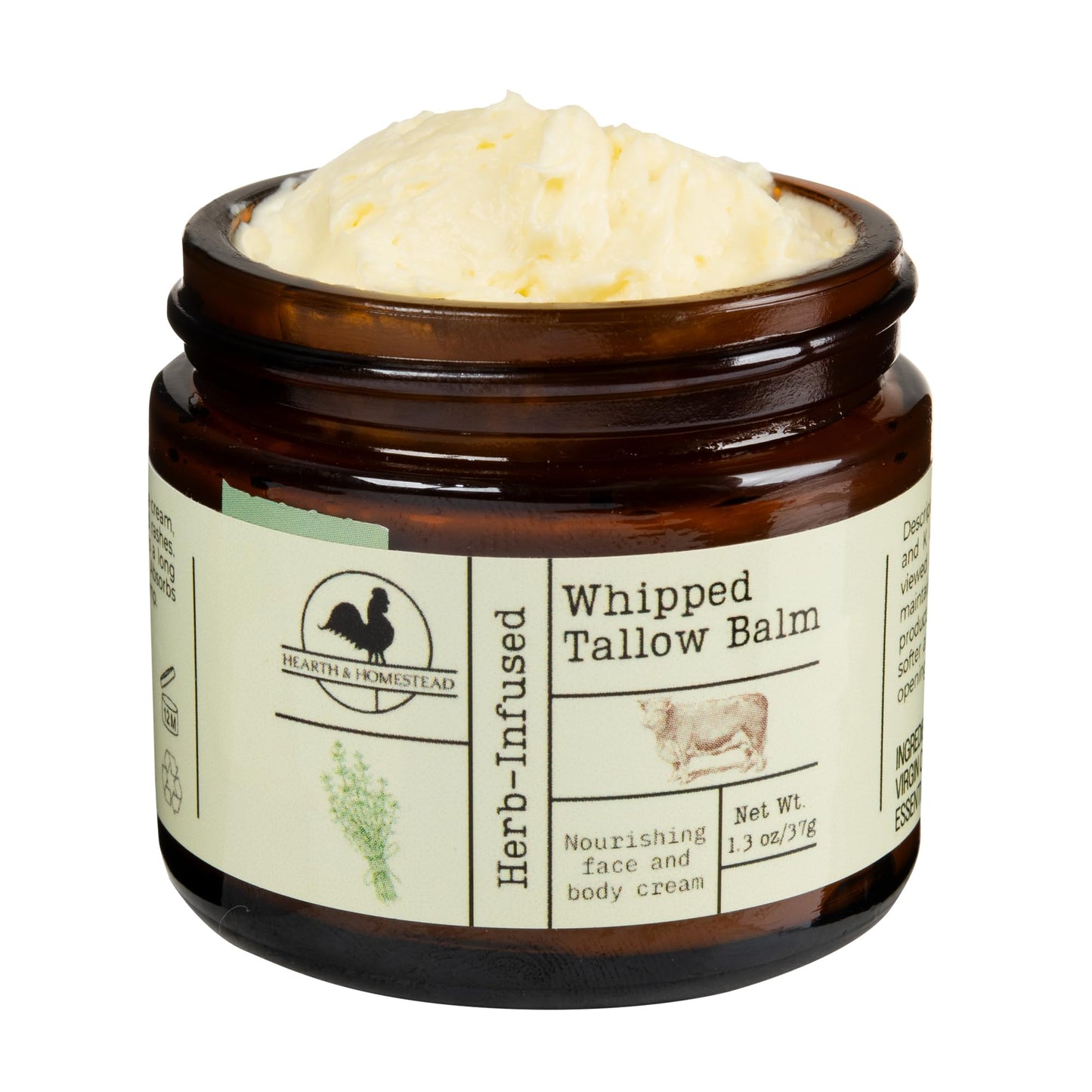 Hearth and Homestead: Handmade Whipped Tallow Balm (Unscented/Herb-Infused) - Organic Body Butter with Infused Olive Oil, for Eczema, Rosacea, Baby - 1.3 oz