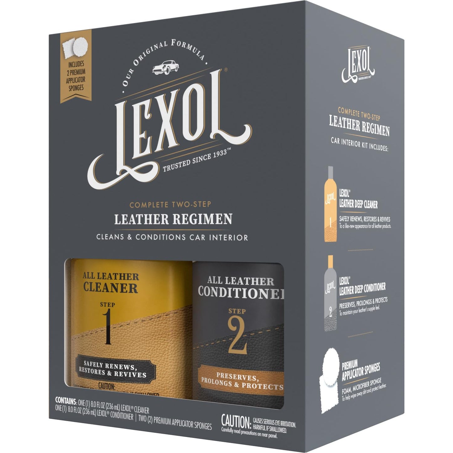 Lexol All Leather Cleaner and Conditioner Kit for Car Seats and Interiors, Couches and Furniture, Shoes and Boots, Baseball Gloves and Horse Saddles, Two 8 oz Bottles and Two Sponges