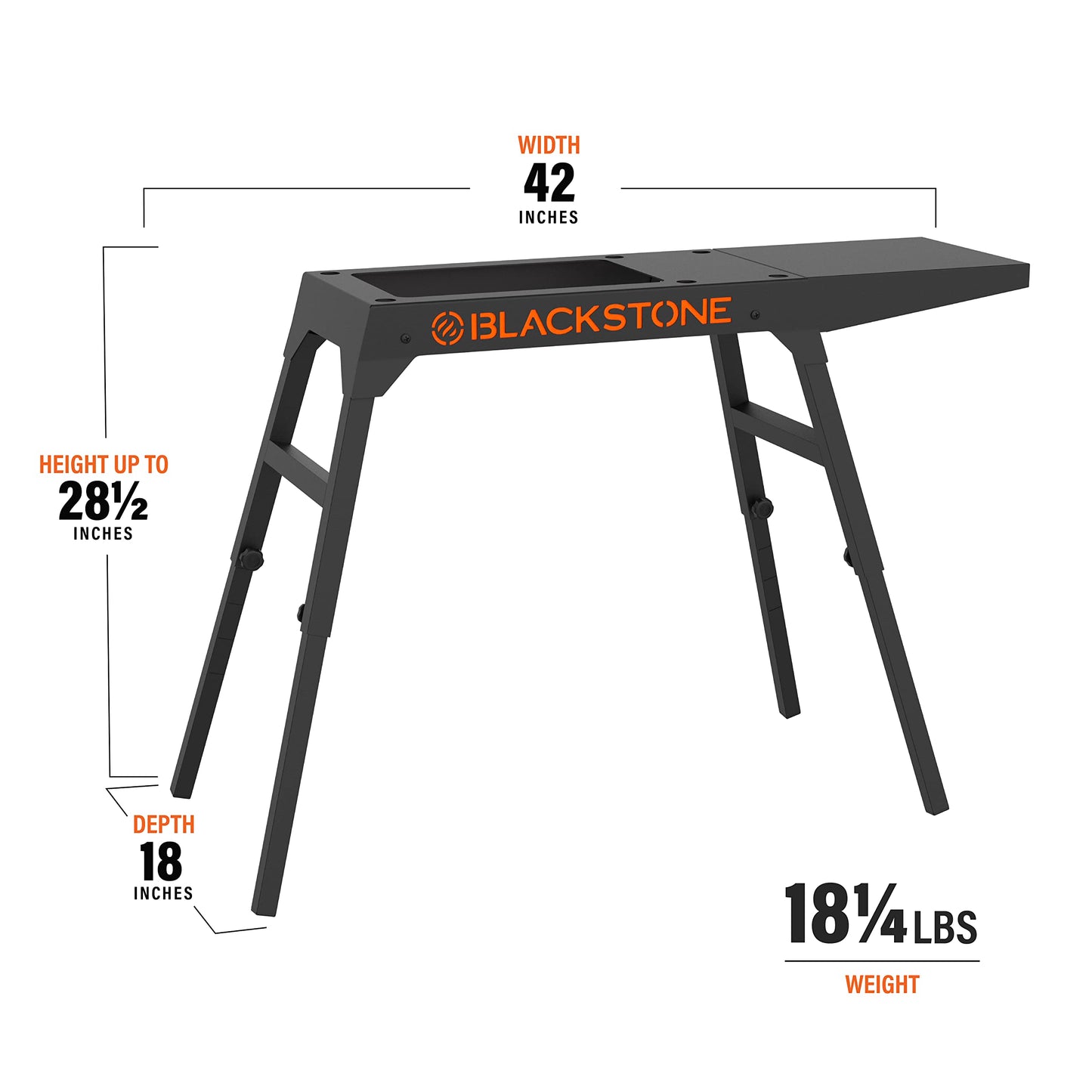 Blackstone 5013 Collapsible 17” and 22” Tabletop Griddle Stand with Adjustable Legs and a Removable Side Shelf, Powder Coated Steel, Black