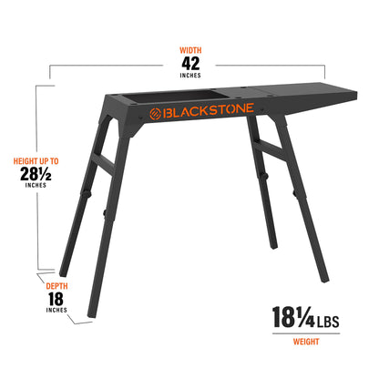 Blackstone 5013 Collapsible 17” and 22” Tabletop Griddle Stand with Adjustable Legs and a Removable Side Shelf, Powder Coated Steel, Black