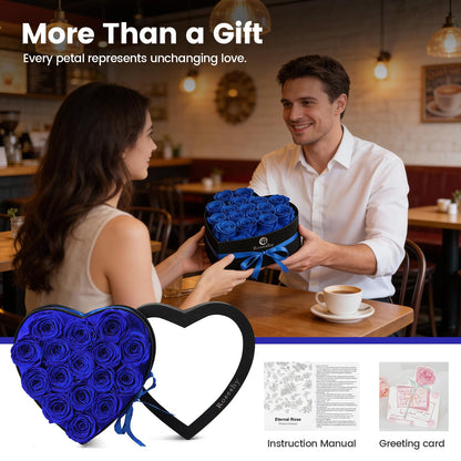 Valentines Day Flowers Roses Gifts for Her,16pcs BlueForever Preserved Roses in Heart Shape Gift Box,Valentines Day Delivery Prime Gifts-Roses Gifts for Women,Mom.