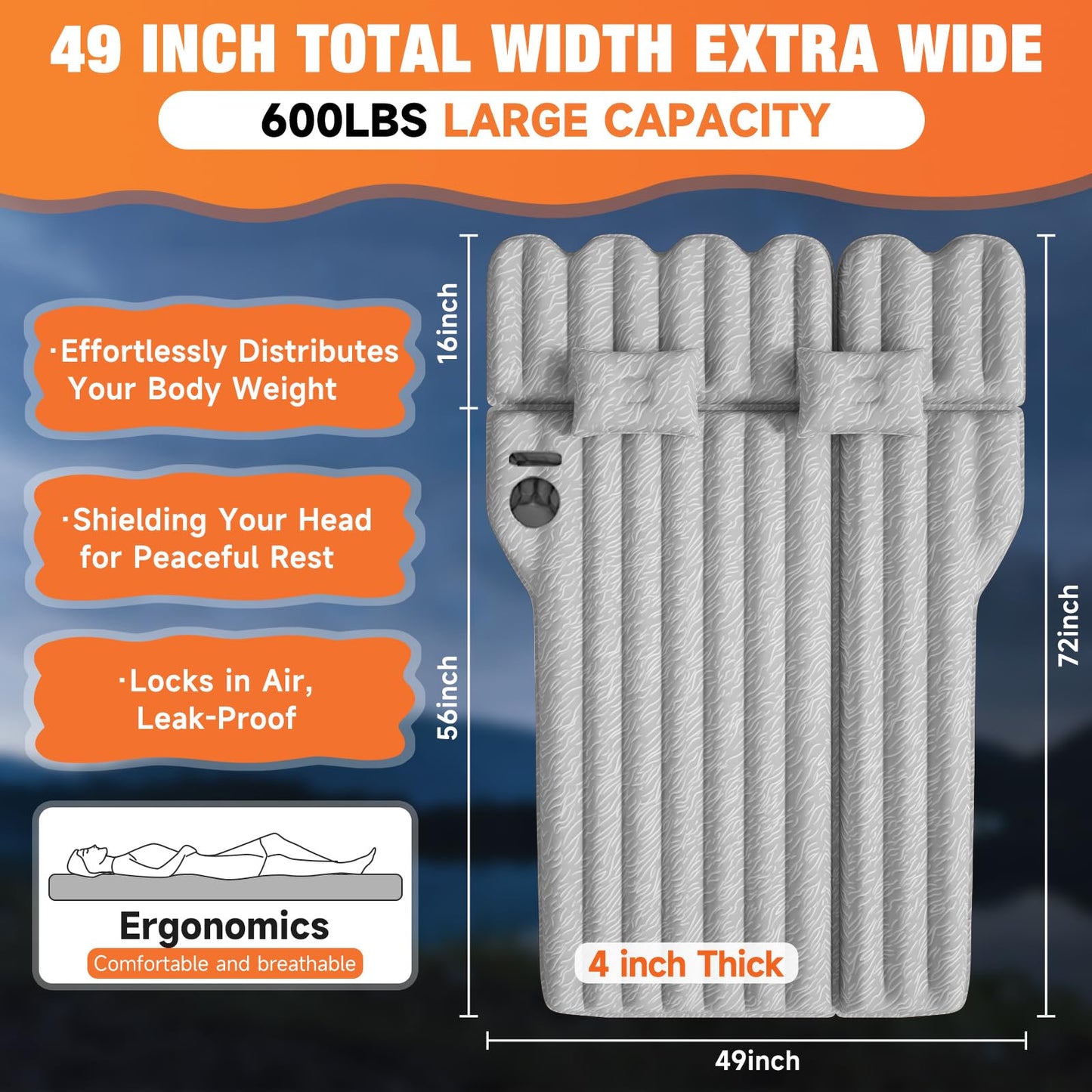 Uncle elk SUV Air Mattress: Inflatable Car Air Mattress for Camping, Flocking Car Bed with Air Pump & 2 Pillows, Portable Sleeping Pad Mattress for Home Car Travel Camping Grey