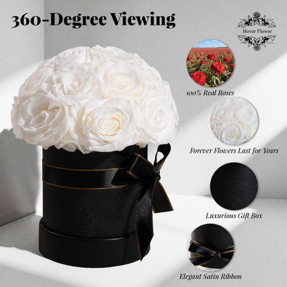 Hover Flower 18 Preserved Flowers for Delivery Prime, Roses Dome Forever Flower Decor for Party Home Table Bedroom, Anniversary, Birthday, Wedding Gifts for Women Her (White)