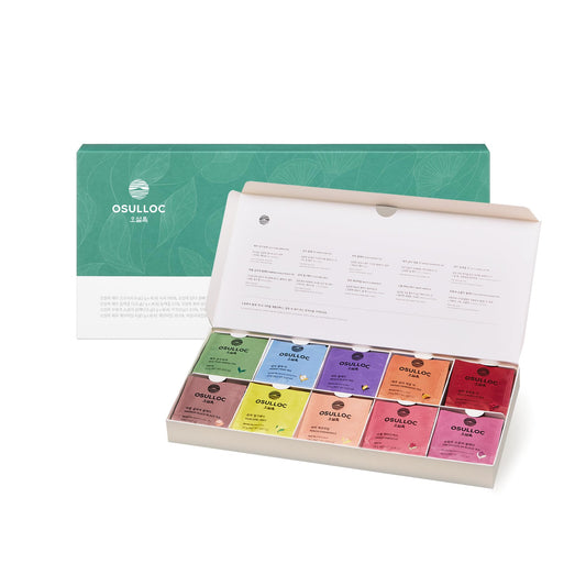 OSULLOC Premium Tea Collection (40 count, 10 flavors x 4 ea), Assorted Tea bag Sampler, Premium Organic Pure & Blended Self Care Gift Set box from Jeju for Tea lovers