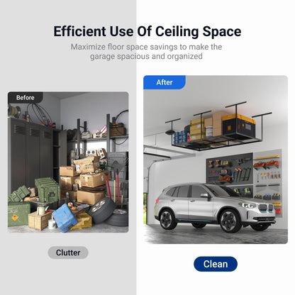 FLEXIMOUNTS 4x8 Overhead Garage Storage Rack, Adjustable Organization System, Heavy-Duty Metal Ceiling Racks, 750lbs Weight Capacity, Black, Classic Series