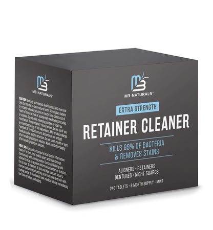 Retainer and Denture Cleansers 240 Tablets Removes Bad Odors Discoloration Stains Plaque for Cleaning Invisalign Mouth Guard Night Guard and Removable Dental Appliances by M3 Naturals
