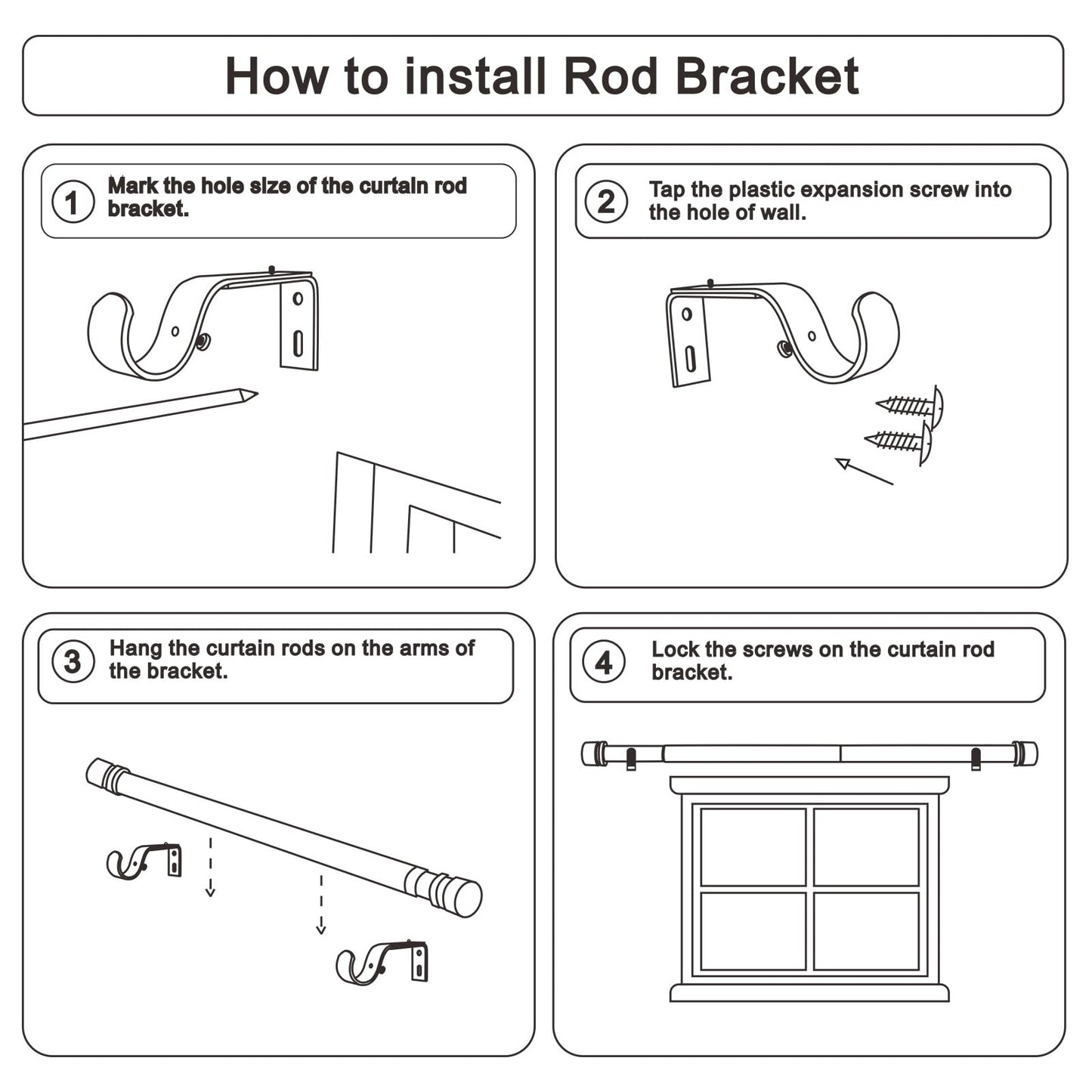 Byondeth Curtain Rods for Windows 16 to 48 or 60 Inches Max Adjustable Length 1 Inch Diameter Window Curtain Rod with Aluminium Finials, Black