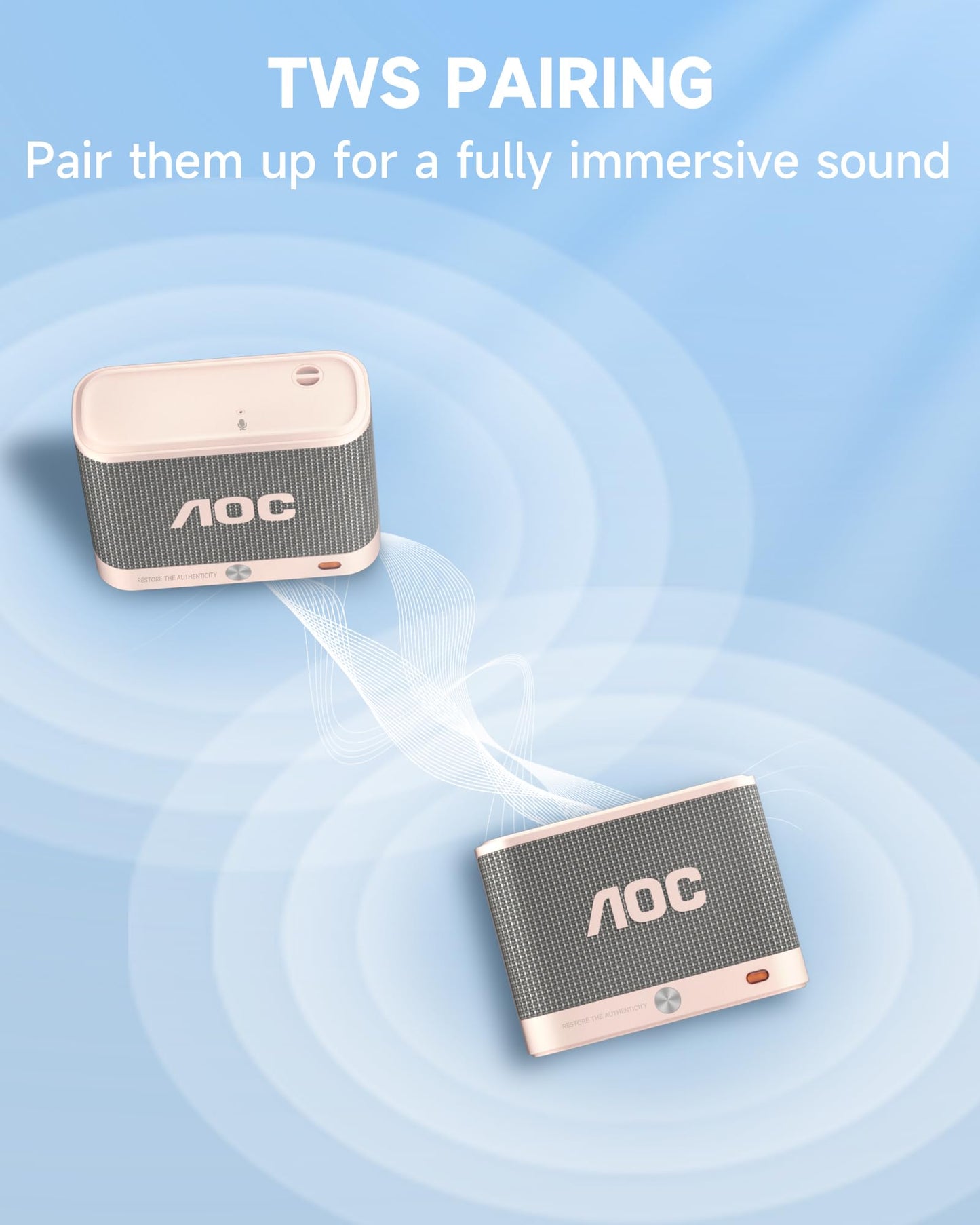 AOC Portable Bluetooth Speaker, Shower Speaker, BT 5.4 with Wireless Stereo Pairing, BassUp, IP67 Waterproof, Dustproof, 30-Hour Playtime, Compact Small for Home, Outdoors, Travel, White