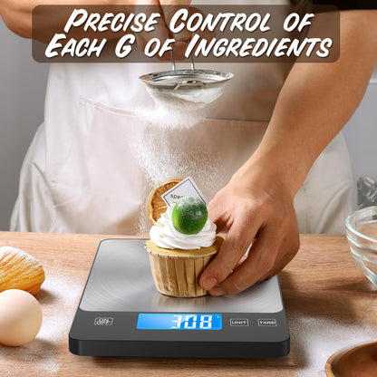 NASA-Grade 33lb Digital Kitchen Scale, Precisely Measures Grams and Ounces for Baking and Cooking, Waterproof Tempered Glass