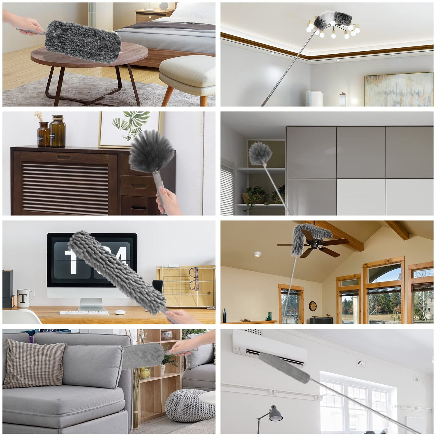 Microfiber Feather Duster with Extension Pole 30 to 100 inches, Reusable,Bendable, Washable Dusters for Cleaning Ceiling Fan, High Ceiling, Blinds, Furniture & Cars, 12PCS