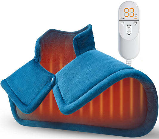 Heating Pad for Neck and Shoulder, Mothers Day Gifts for Mom, Electric Weighted Heat Pad for Back Pain Relief, Anniversary Birthday Gifts for Men Women Dad Him Her, Blue