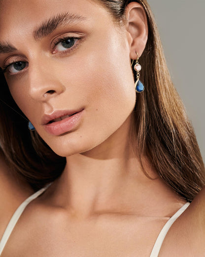 Desnuage Sapphire Blue Earrings Dangle Handmade Aquamarine Blue Topaz Earrings Drop Earrings for Women