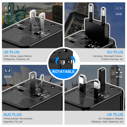 PD 35W Fast Charger Universal Travel Adapter 3 USB-C Ports Fast Wall Charger Suit More Than 180 Countries All in One Outlets Plugs 35W GaN 3 Tec for Apple Samsung and Iwatch Tablets Laptops