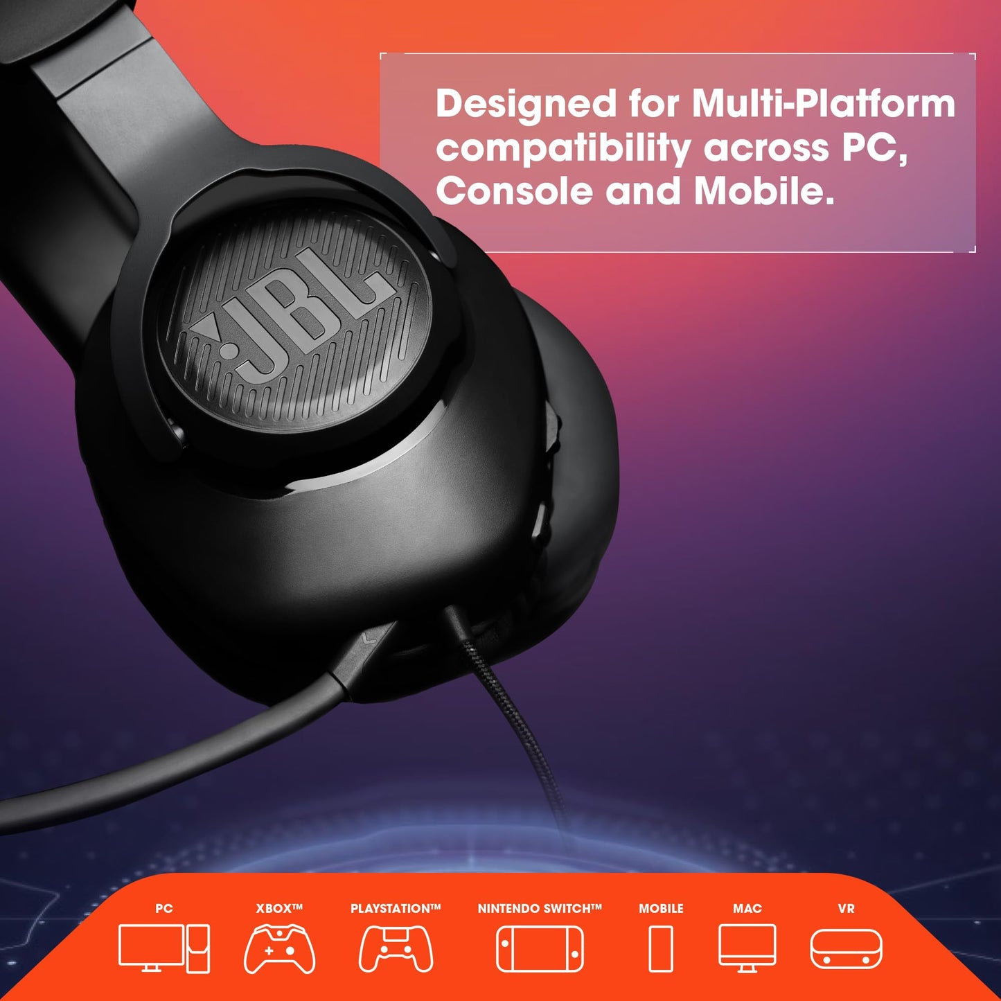 JBL Quantum 100 - Wired Over-Ear Gaming Headphones - Black, Large