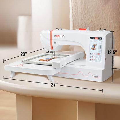 POOLIN EOC06 Embroidery Machine 7.9x11 Inch Large Hoop for Beginners,Computerized 7 Inch Touchscreen,Machine Embroidery Gifts,Includes Hoops,USB,Stabilizer,Bobbins,Home Embroidery Machine