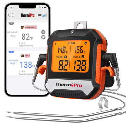 ThermoPro 450 ft Bluetooth Meat Thermometer with 2 Probes, Meat Thermometer Digital Wireless for BBQ Oven, Smoker Thermometer for Cooking Chicken Steaks Poultry