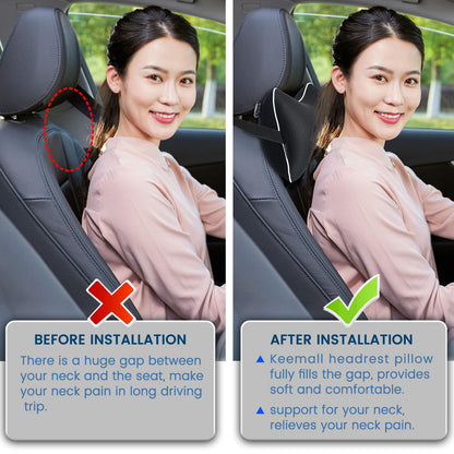 Keemall Inflatable Car Neck Pillow - 2 Pack Soft Headrest Car Pillow for Driving Seat with Adjustable Strap, Comfortable Ergonomic Design Neck Support and Breathable Washable Cover