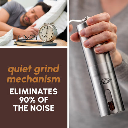 JavaPresse Manual Stainless Steel Coffee Grinder - 18 Adjustable Settings, Portable Conical Burr Grinder for Camping, Travel, Espresso - With Hand Crank