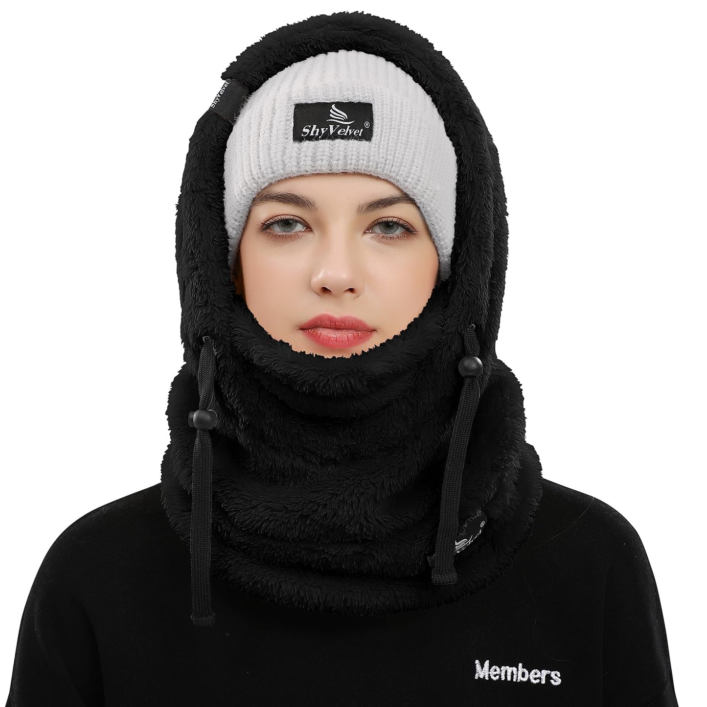 Shy Velvet Balaclava Wind-Resistant Ski Mask Winter Face Mask,Fleece Cold Weather Ski Mask for Women and Men Sherpa Hood Black