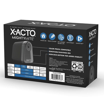 X-ACTO Pencil Sharpener, Mighty Mite Electric Pencil Sharpener, With Pencil Saver®, SafeStart® Motor, Black, 1 Count - Home, Office, School, Teacher Supplies