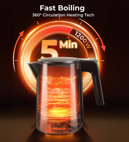 Electric Kettle, 1.0L 1200W Fast Heat with Auto Shut-Off, Boil-Dry Proof, 7 Temperature Control Teapot, Double Wall Stainless Steel Water Boiler Heater, 4H Keep Warm, Cool Touch Coffee Tea Pot, Black